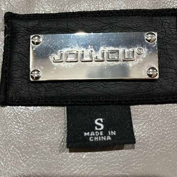 Joujou Gray Faux Leather Biker Moto Woman’s jacket Size Small - Picture 2 of 5